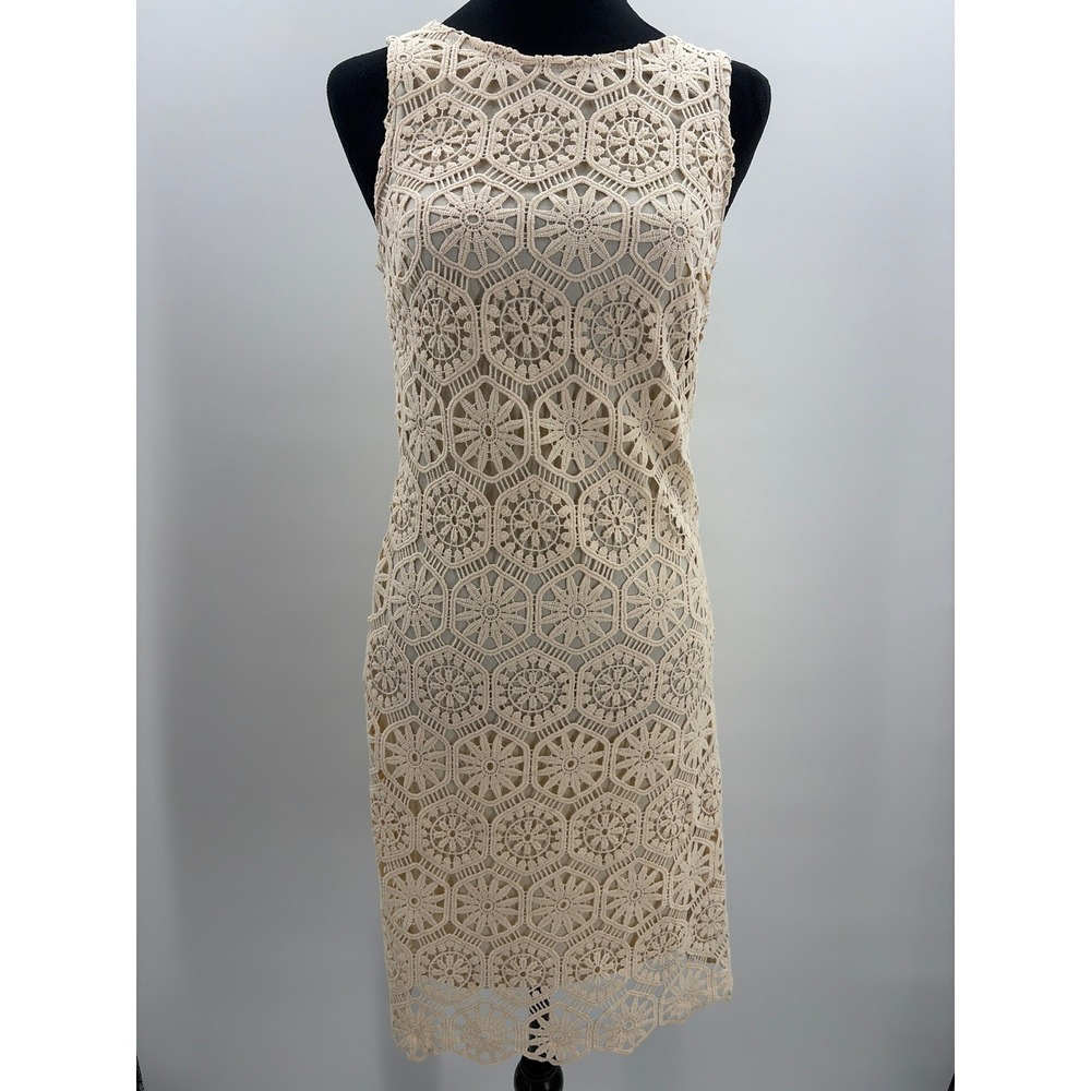 Lucky Brand Womens Geometric Crochet Lace Sleeveless‎ Dress Cream XS YS4W51798BR